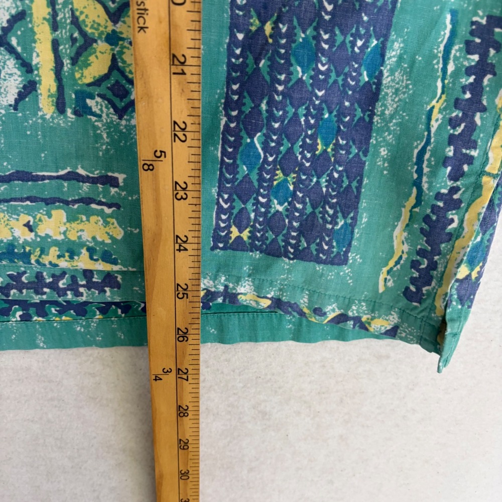 Reyn Spooner Alfred Shaheen Hawaiian Shirt M Teal Tapa Tribal Geometric Aloha - Picture 7 of 7